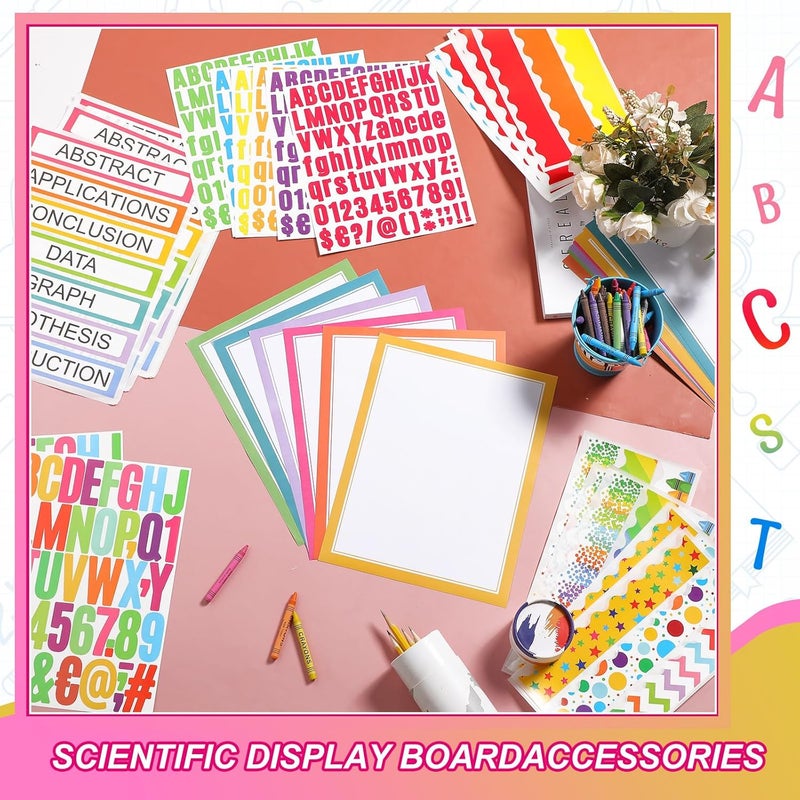 Sinload 92 Pcs Science Fair Board Supplies 60 Trim Scalloped Poster Boards 18 Presentation Subtitles 6 Project Titles 8 Letter Sticker for Classroom Display Boards(Colorful) - Image 4